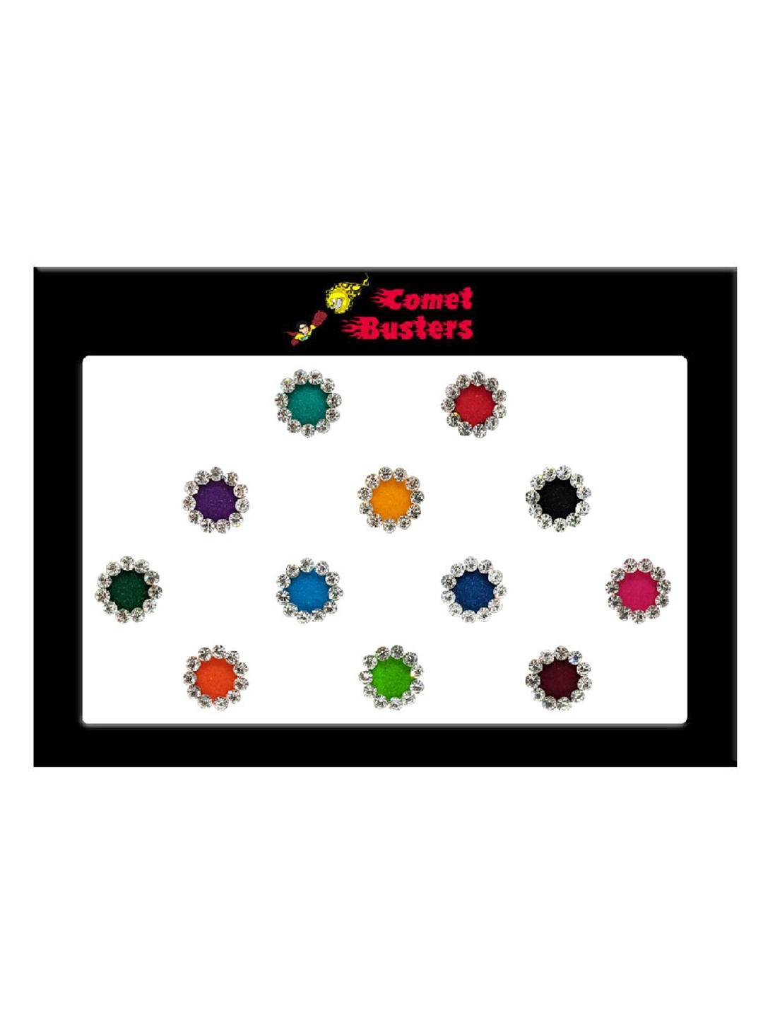 

Comet Busters 12 Pcs Embellished Reusable Designer Bindis - Multicoloured, Multi