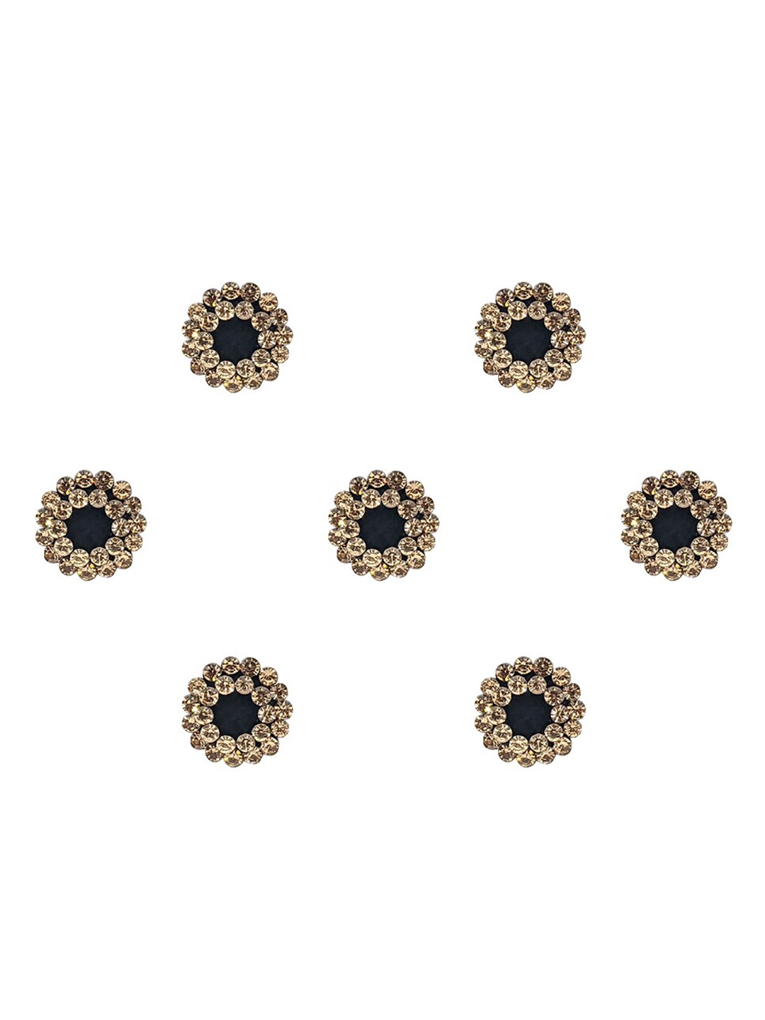 

Comet Busters 7 Pcs Embellished Reusable Designer Bindis - Black & Gold-Toned