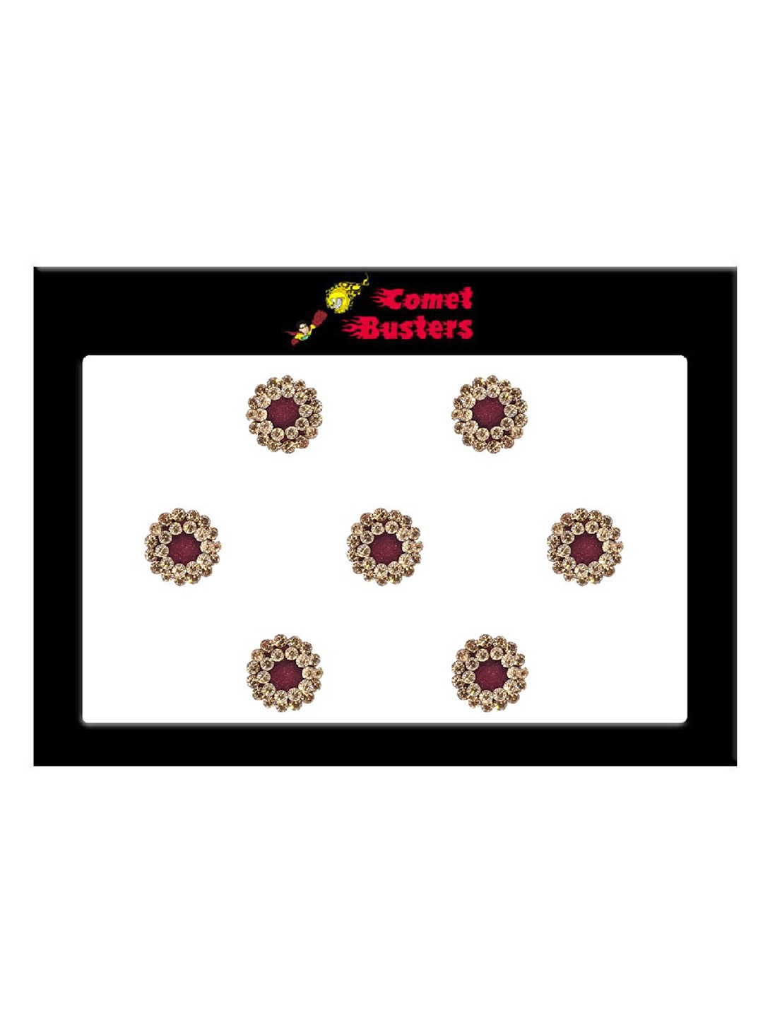 

Comet Busters 7 Pcs Embellished Reusable Designer Bindis - Maroon & Gold-Toned