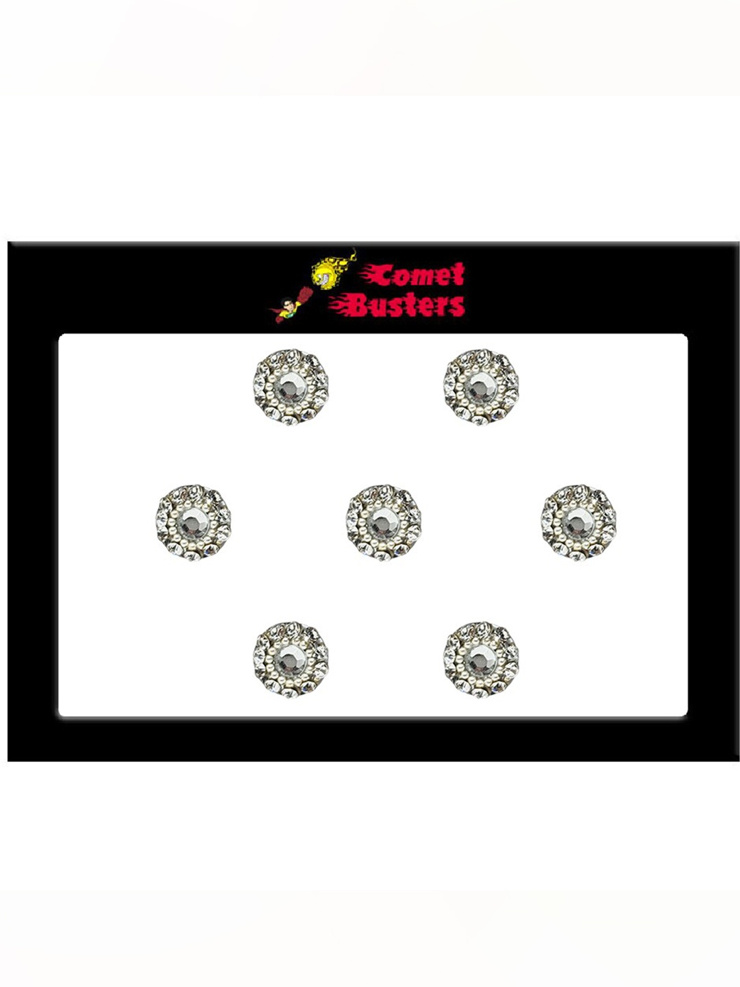 

Comet Busters 7 Pcs Embellished Reusable Designer Bindis - Silver-Toned