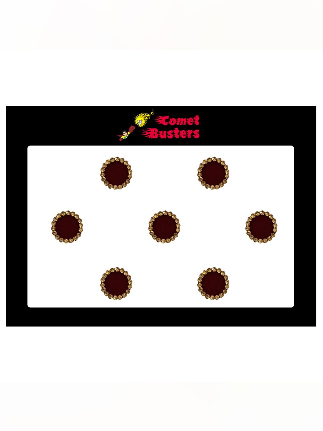 

Comet Busters 7 Pcs Embellished Reusable Designer Bindis - Burgundy & Gold-Toned