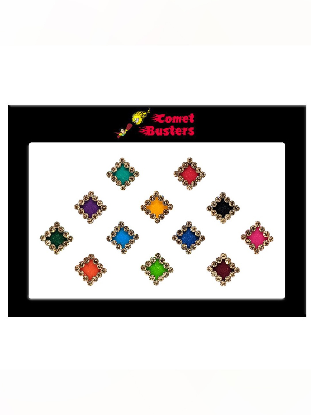 

Comet Busters 12 Pcs Embellished Reusable Designer Bindis - Multicoloured, Multi