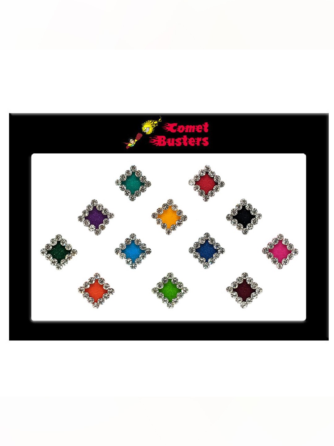 

Comet Busters 12 Pcs Embellished Reusable Designer Bindis - Multicoloured, Multi