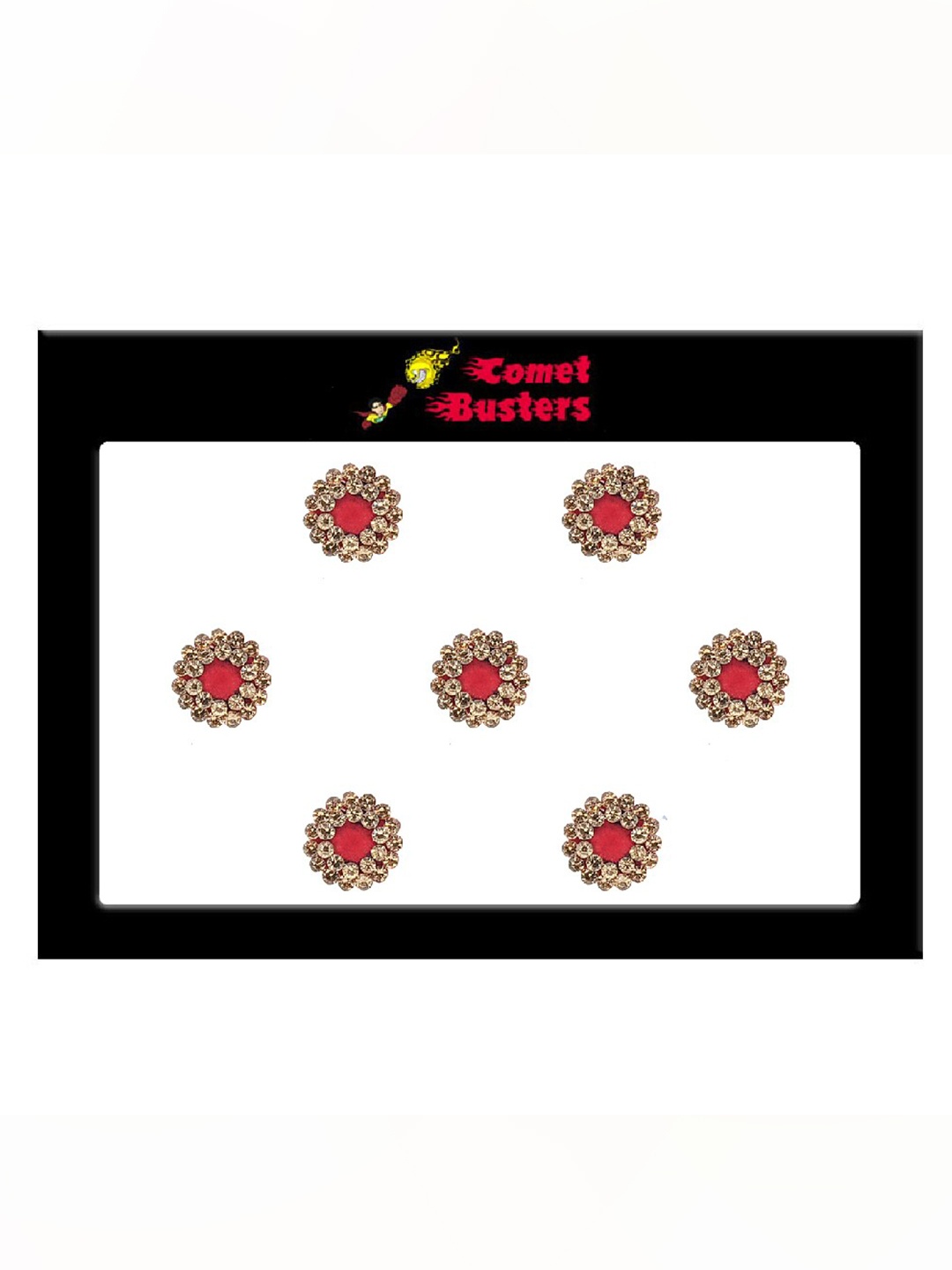 

Comet Busters 7 Pcs Embellished Reusable Designer Bindis - Red & Gold-Toned