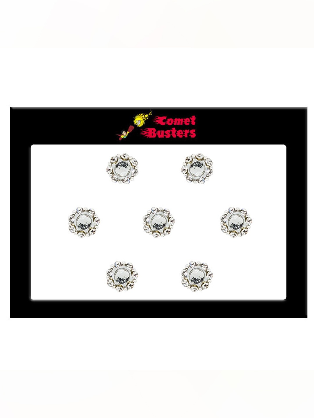 

Comet Busters 7 Pcs Embellished Reusable Designer Bindis - Silver-Toned