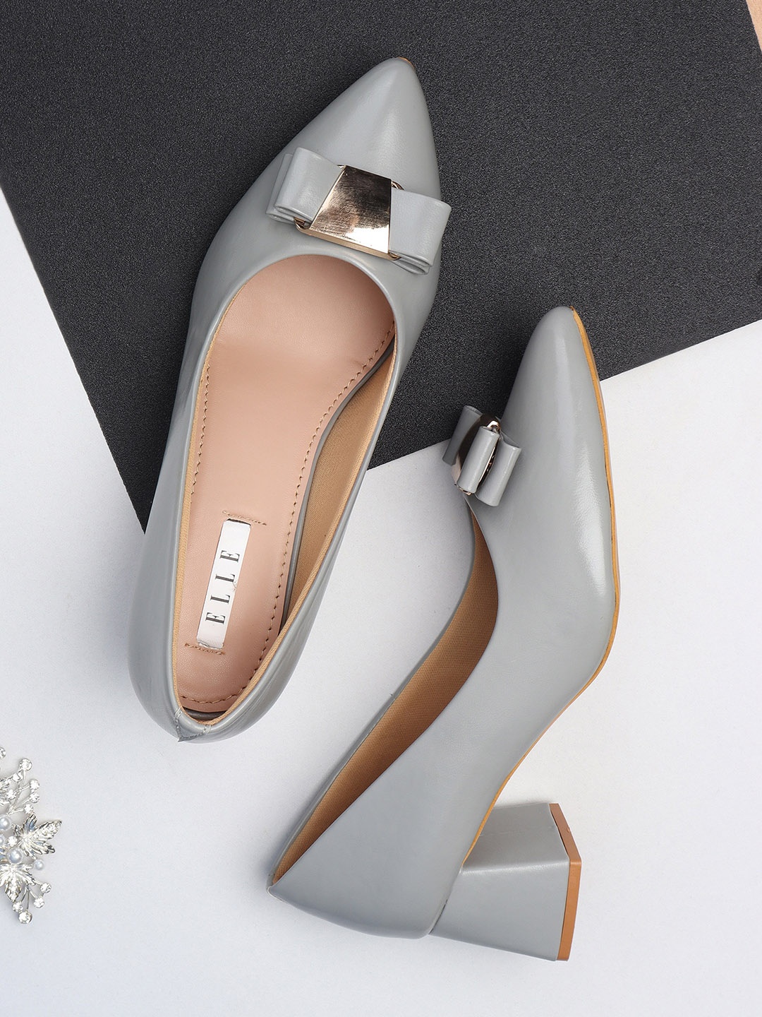 

ELLE Grey Women Block Pumps with Bows