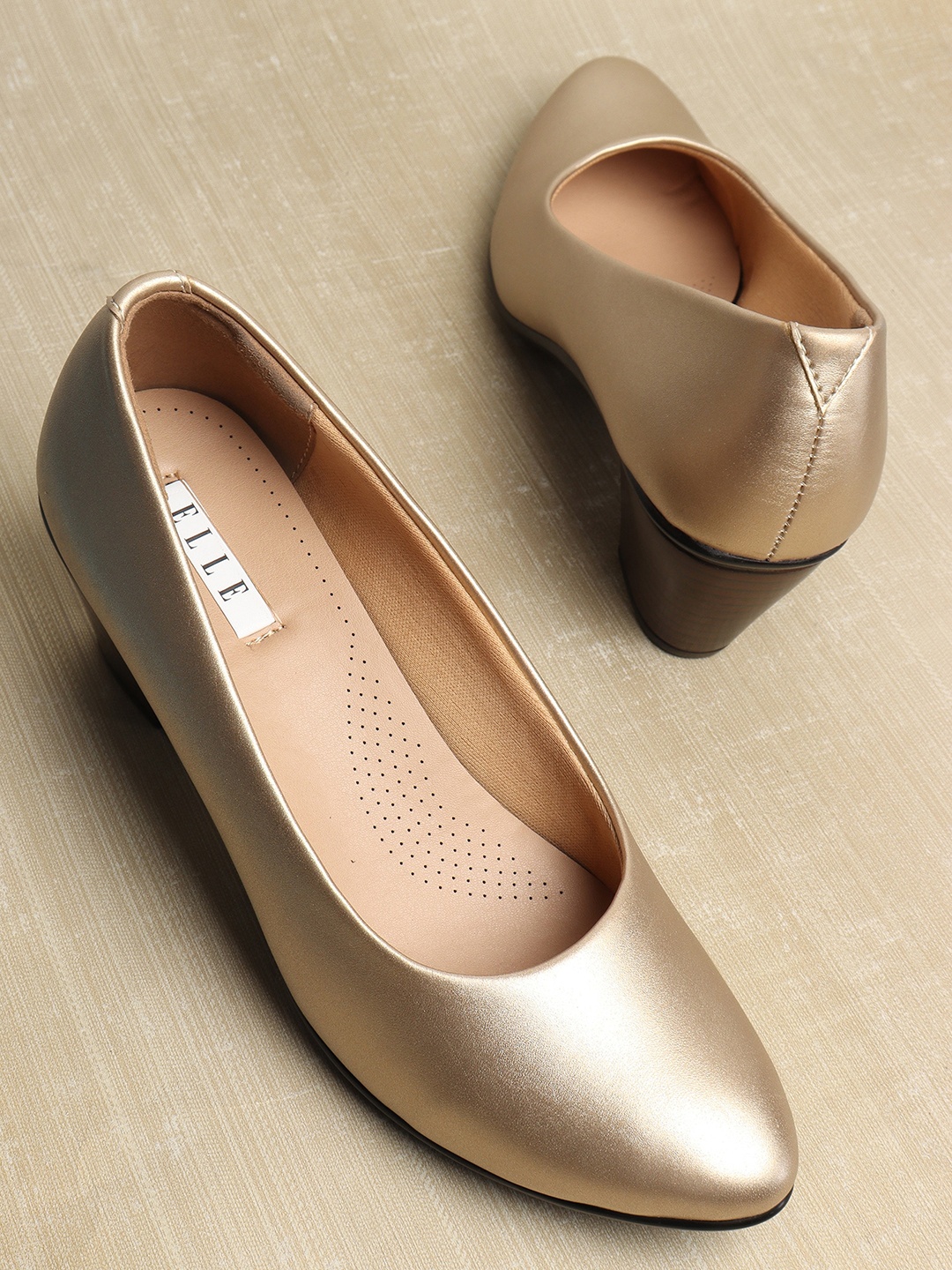 

ELLE Gold-Toned Solid Block Pumps