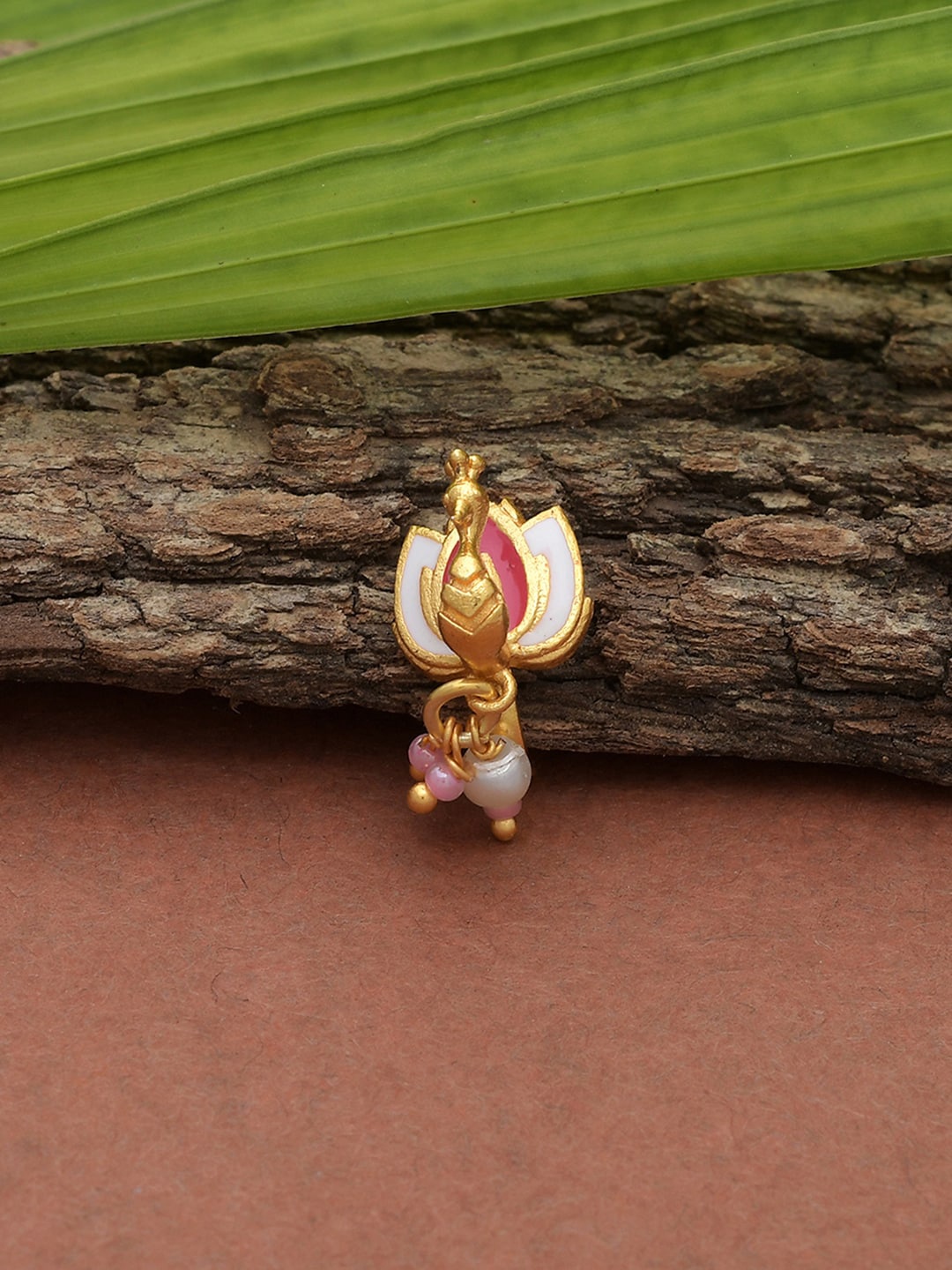 

Voylla Gold-Plated Pink & White Pearls Beaded Nosepin