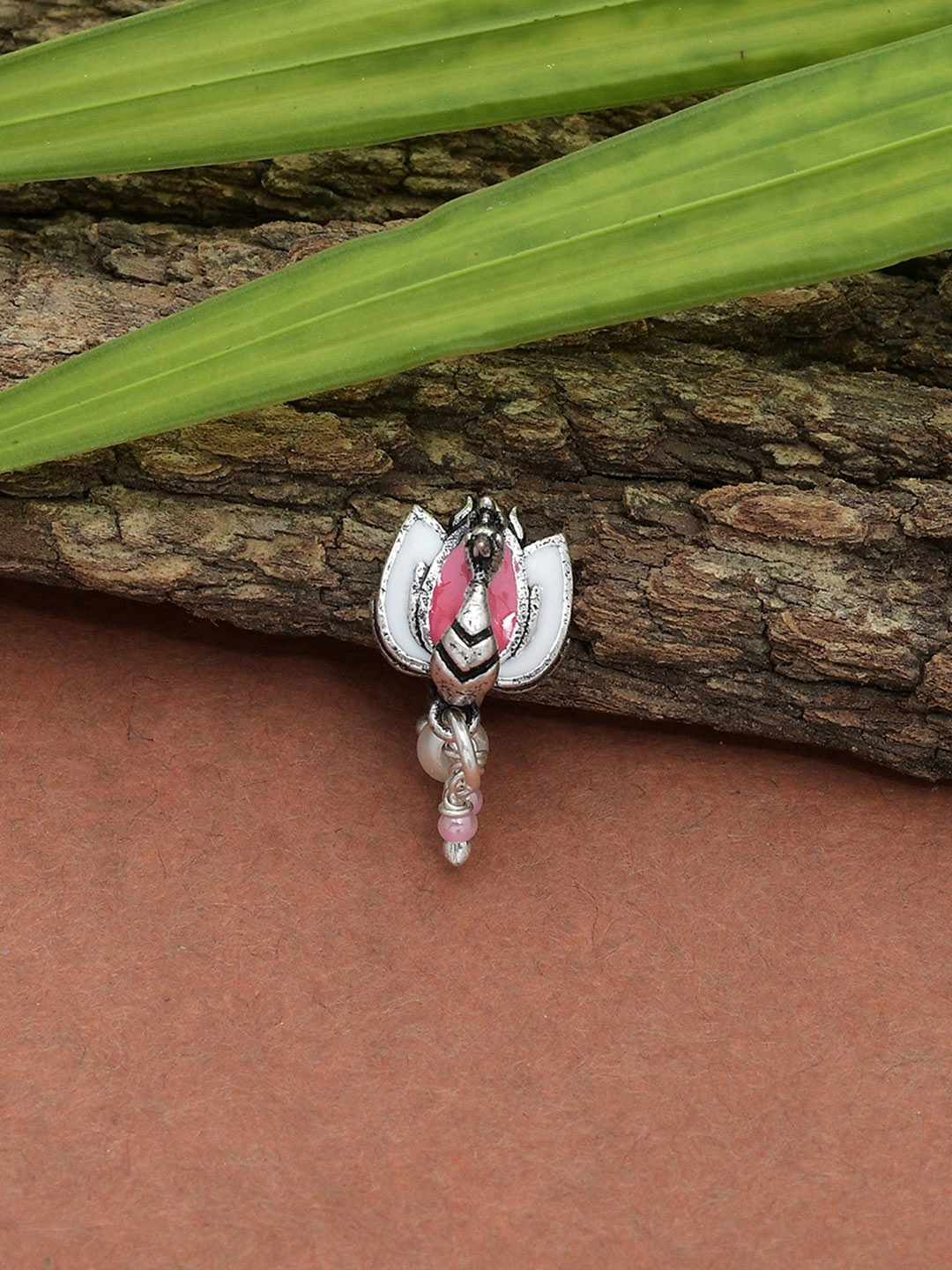 

Voylla Silver-Plated Pink Artificial Beads Studded Nosepin