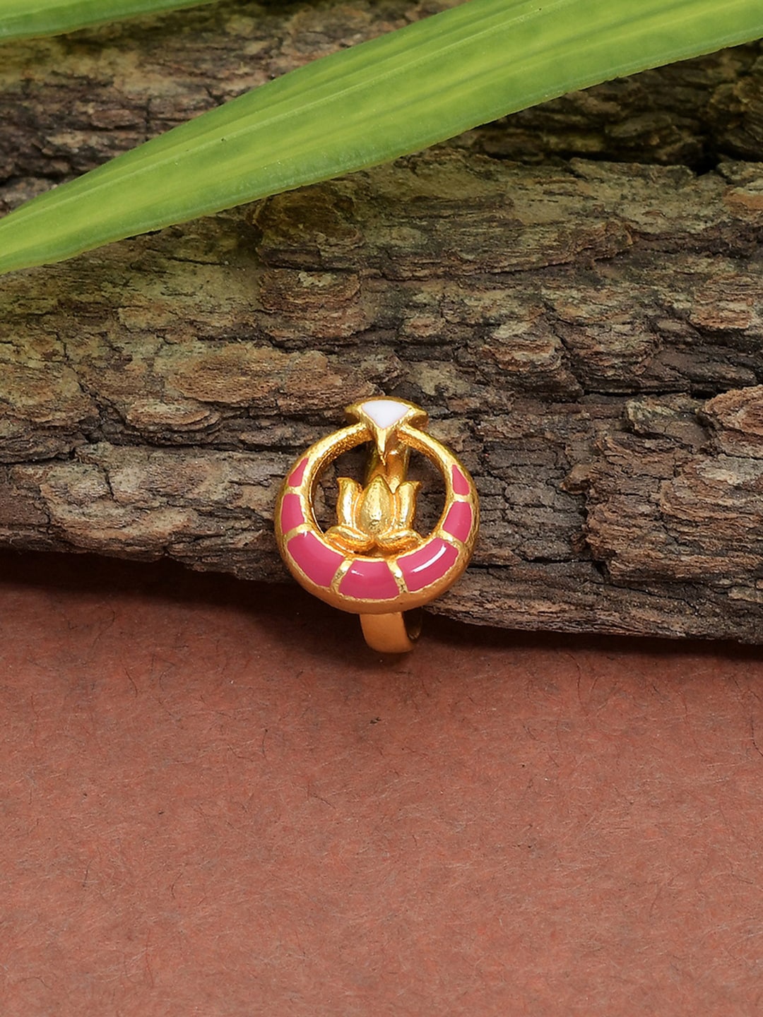 

Voylla Enamelled Gold-Plated Pink Kamal Design Nosepin