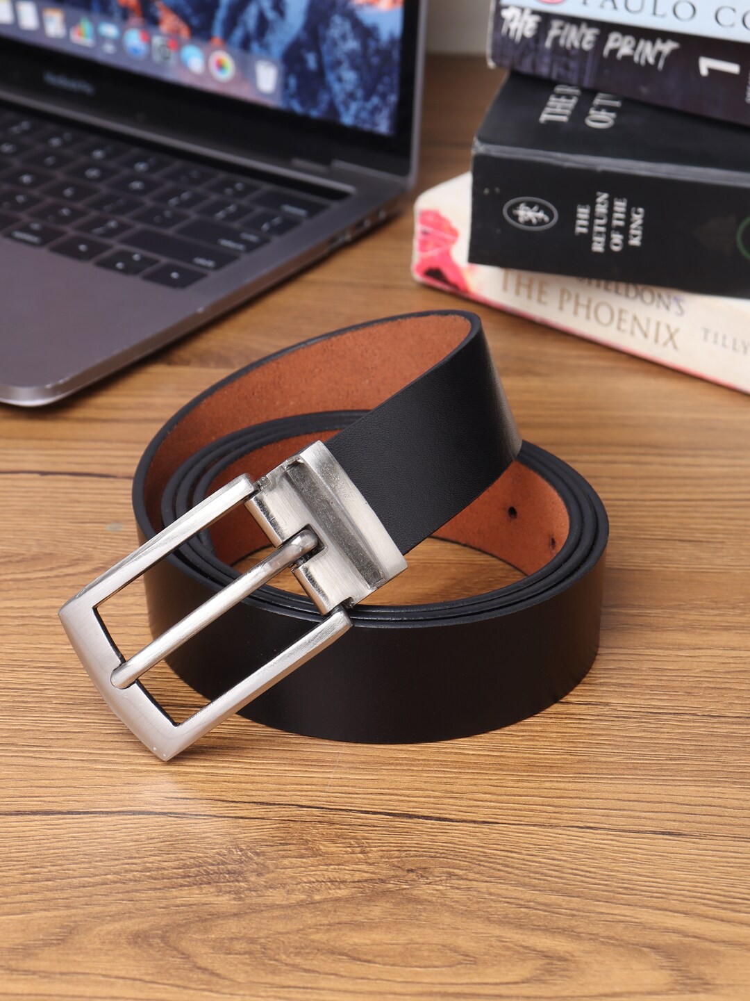 

SAMTROH Men Black Leather Belt