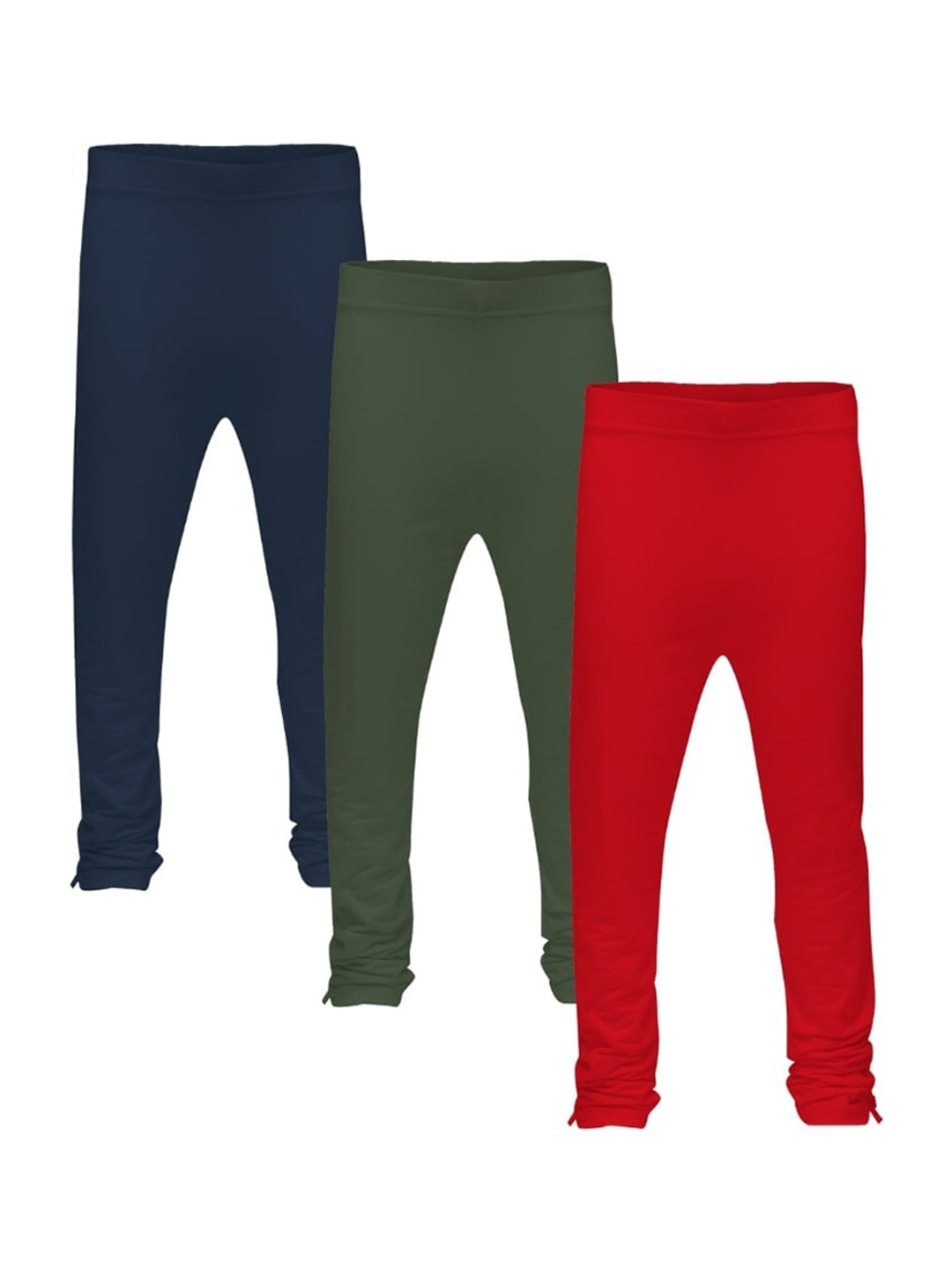 

3PIN Girls Pack Of 3 Solid Ankle-Length Pure Cotton Leggings, Red