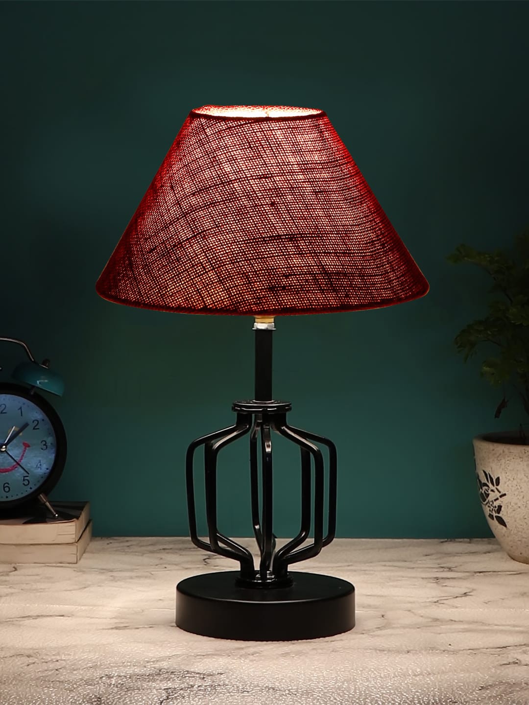 

Devansh Maroon Solid Jute Table lamp With Iron Base