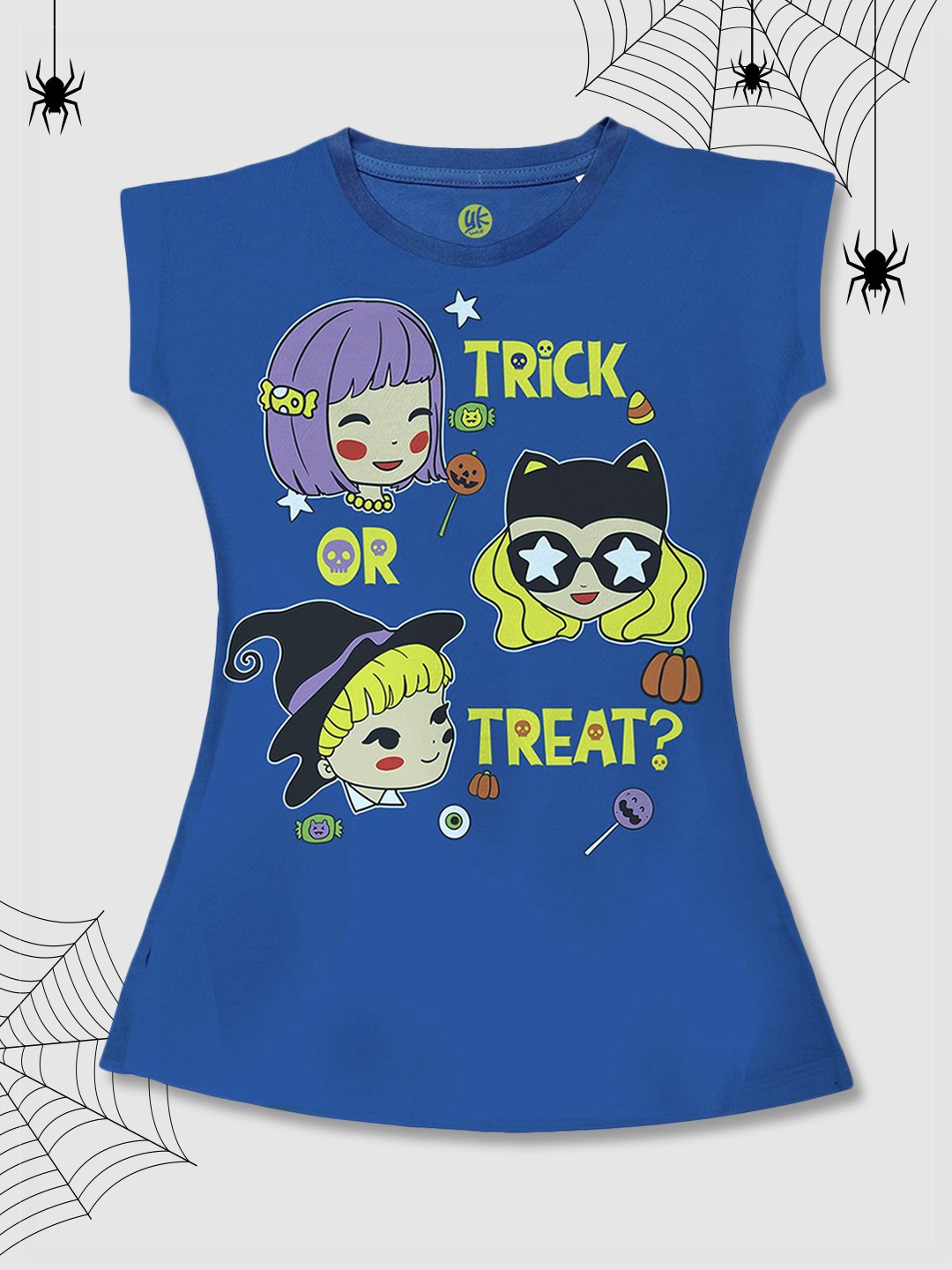 

YK Girls Blue & Yellow Halloween Graphic Printed T-shirt Dress
