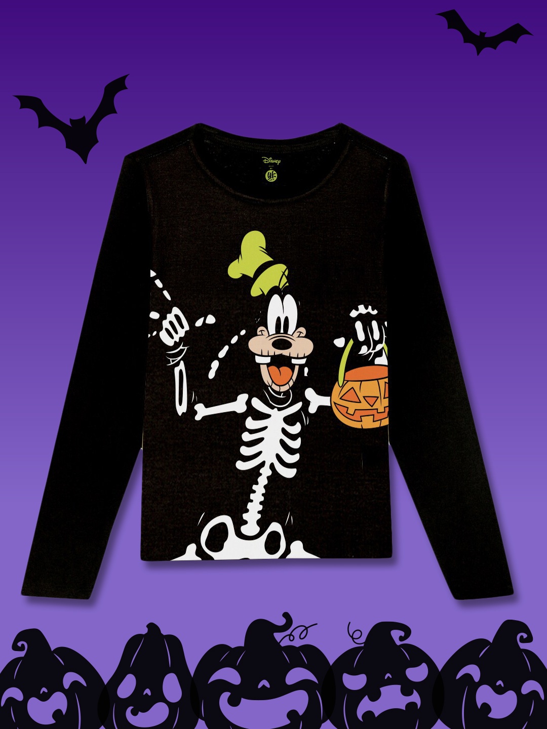 

YK Disney Boys Black Halloween Disney Goofy Printed Cotton T-shirt