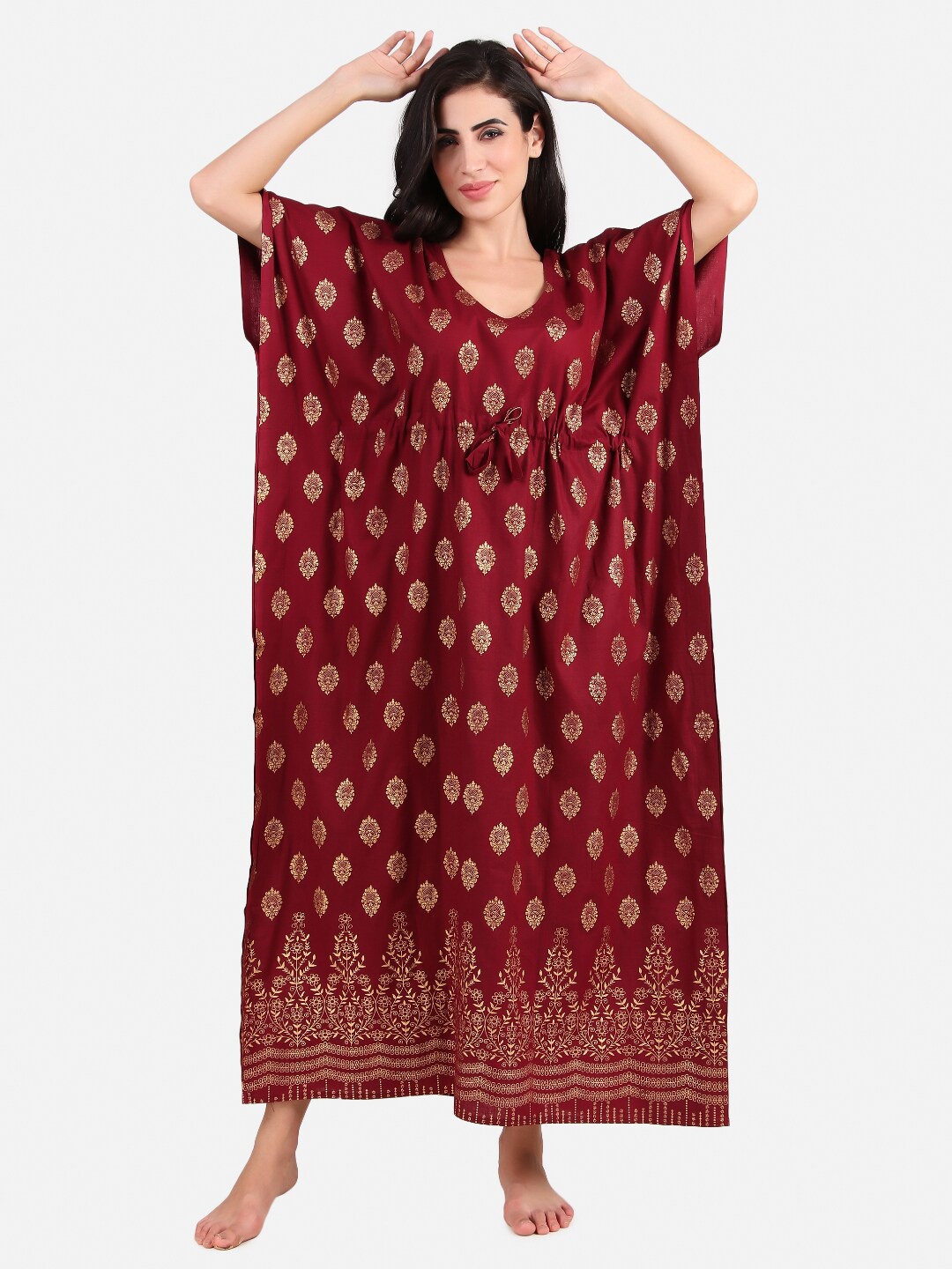 

Masha Maroon Printed Maxi Nightdress