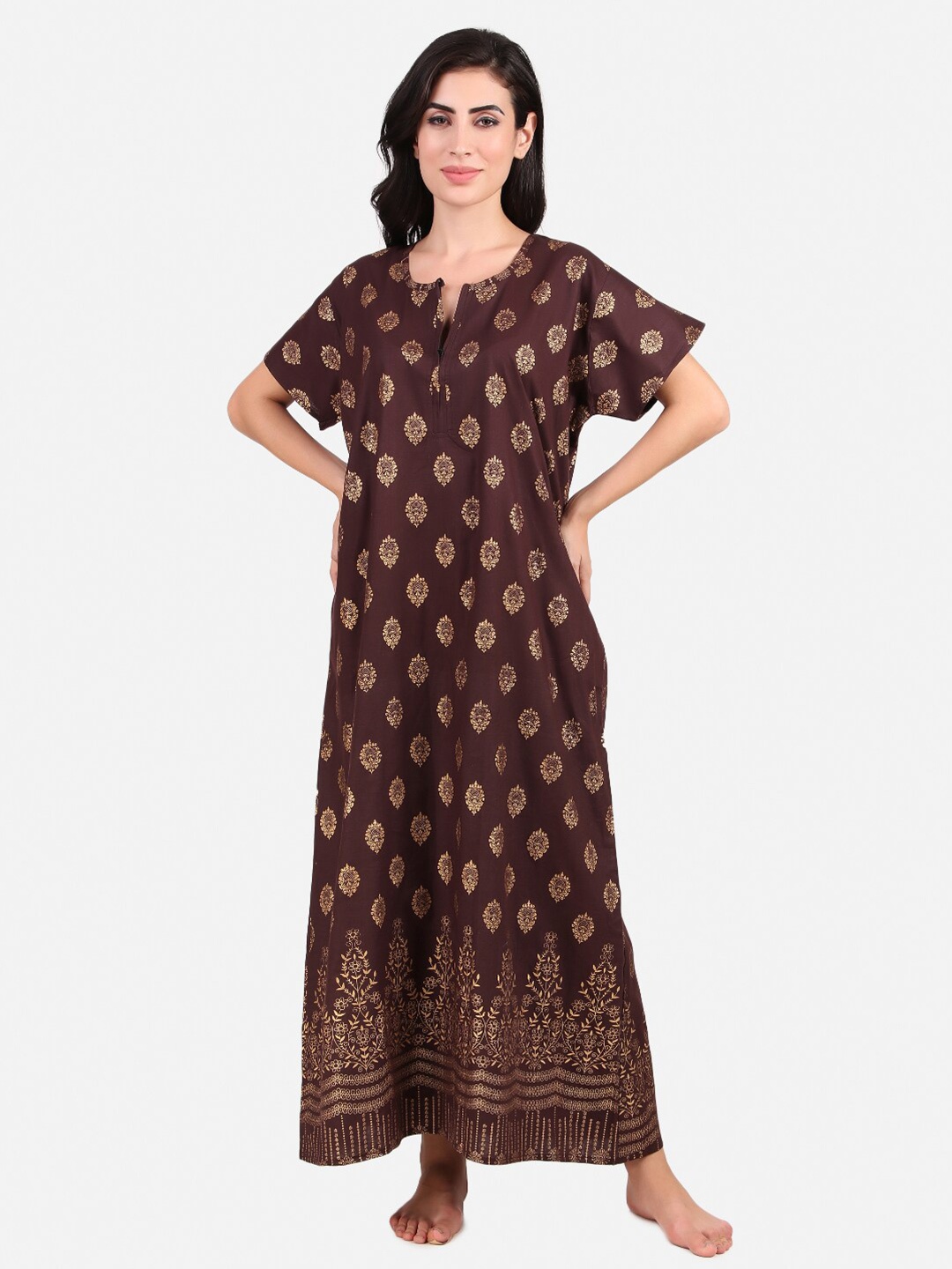 

Masha Brown Printed Maxi Nightdress