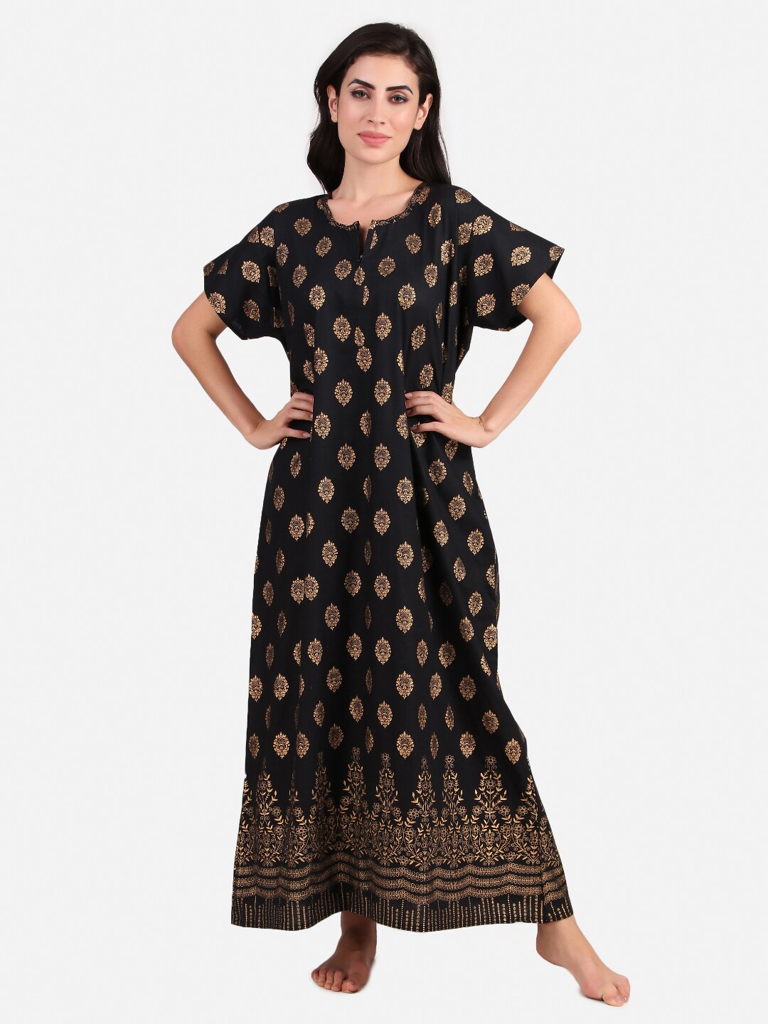 

Masha Black Printed Maxi Nightdress