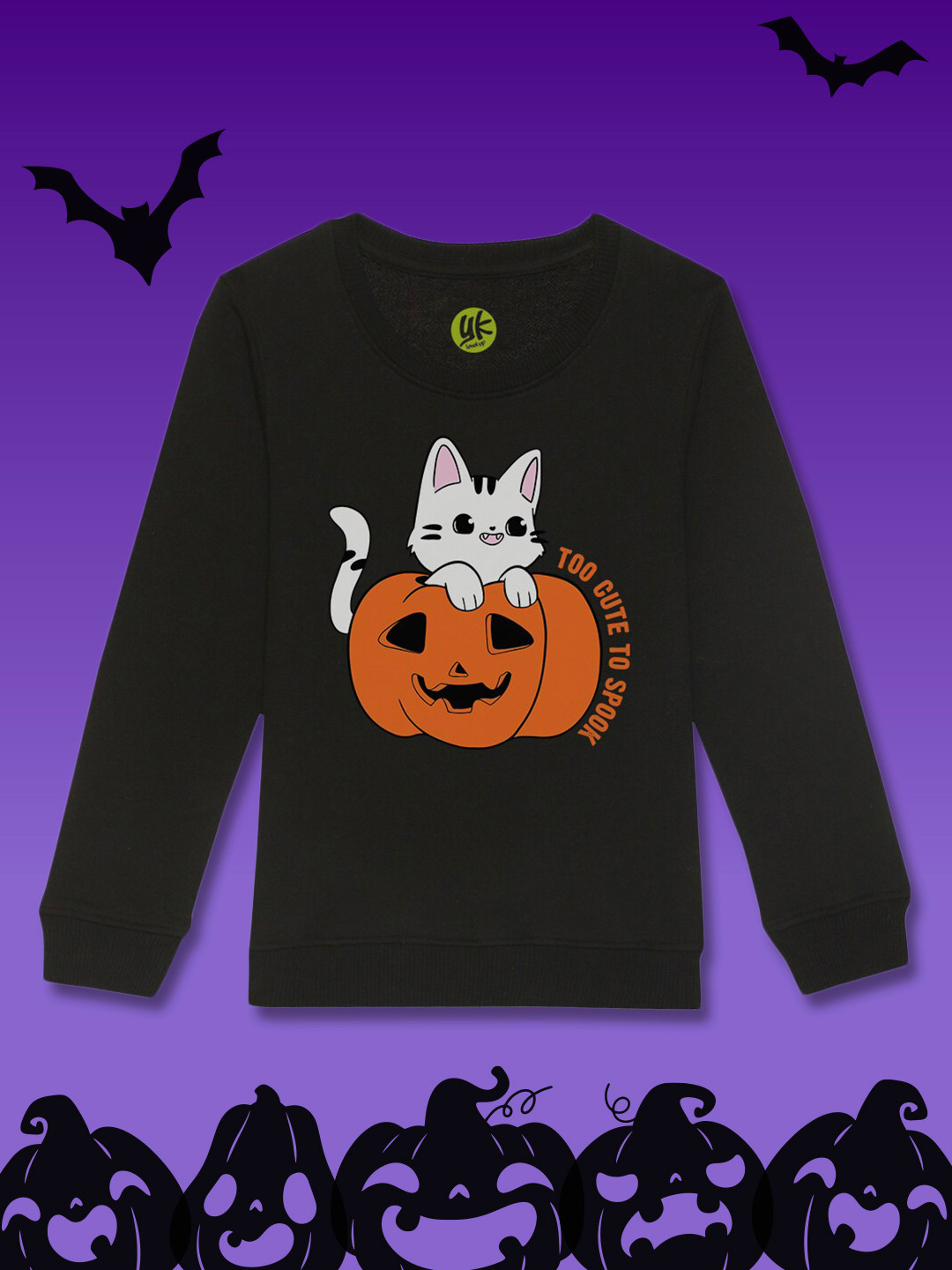 

YK Boys Black Halloween Graphic Printed Sweatshirt