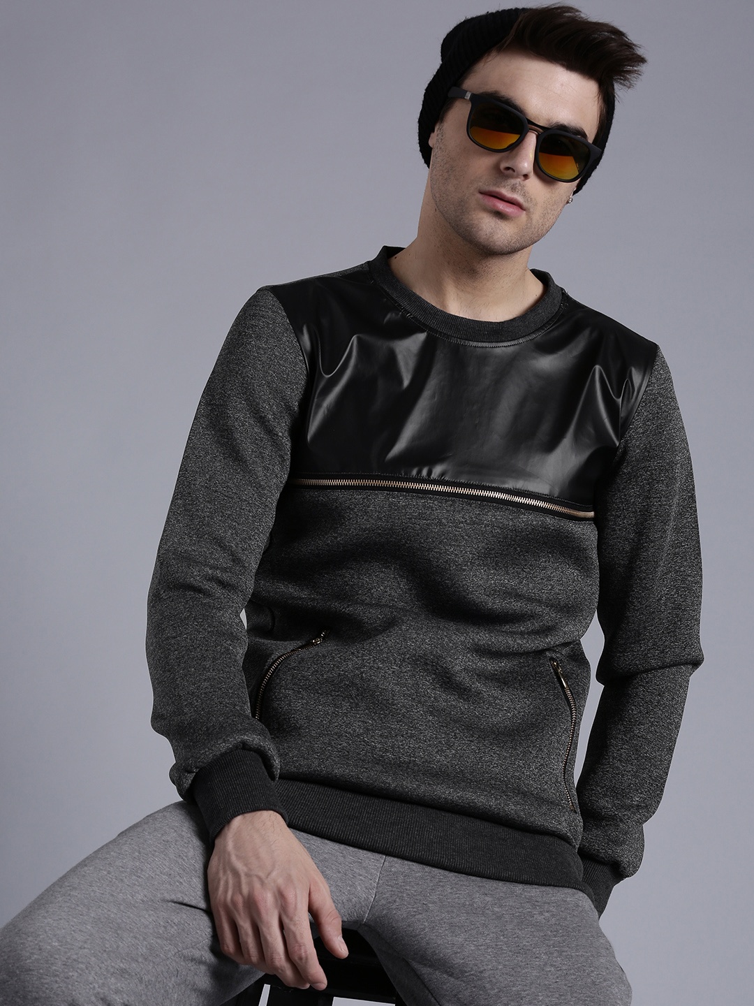 

Kook N Keech Men Grey Melange Solid Sweatshirt
