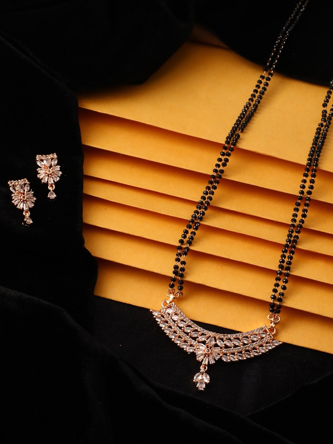 

Vita Bella Women Rose Gold-Plated CZ Studded & Beaded Mangalsutra