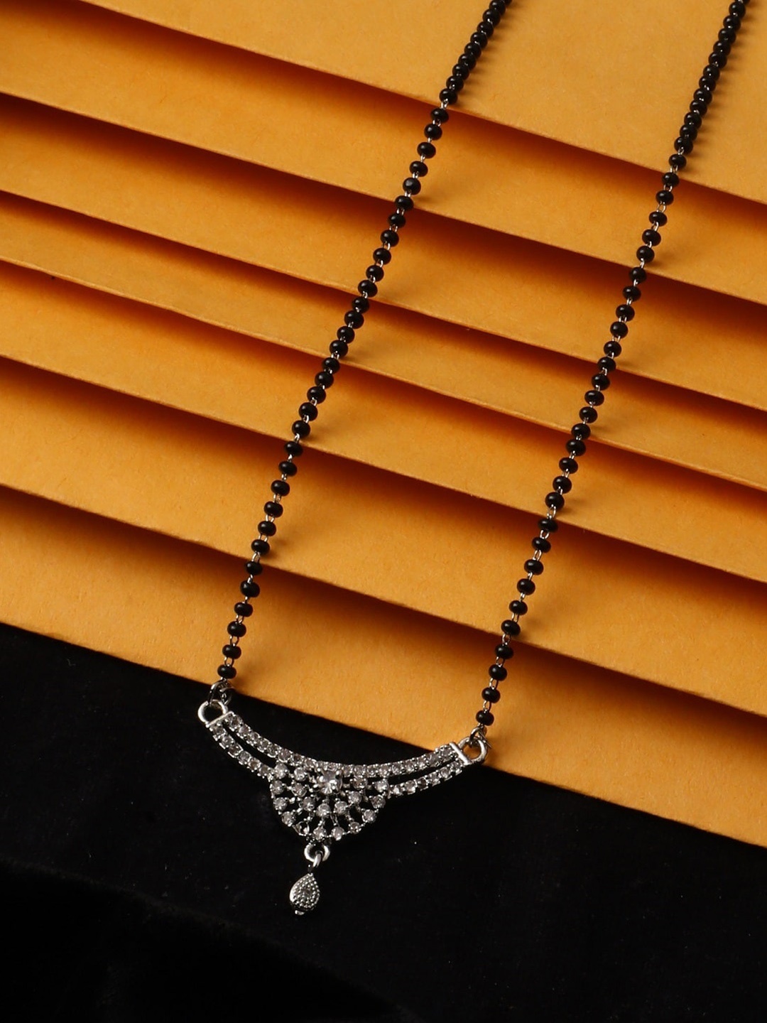 

Vita Bella Silver-Plated Cz Studded Mangalsutra with Earring