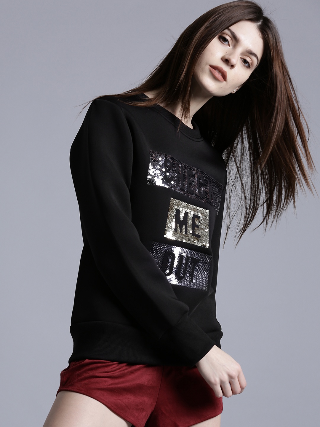

Kook N Keech Women Black Sequinned Detail Sweatshirt