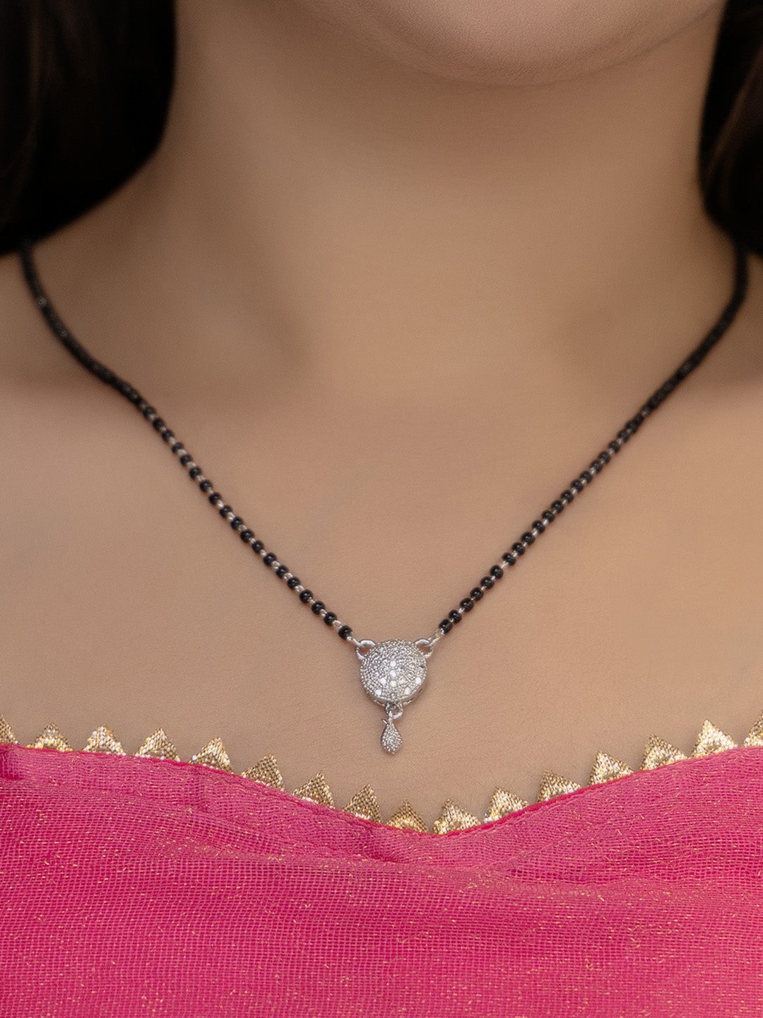 

Vita Bella Black and Silver CZ Studded Mangalsutra