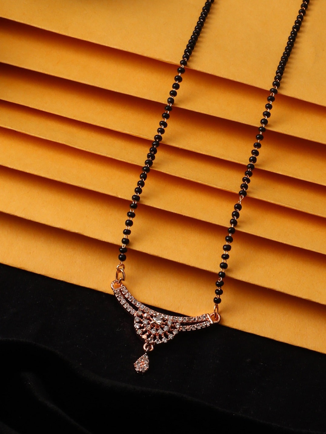 

Vita Bella Rose Gold-Plated & Black Rose Gold CZ Studded Mangalsutra