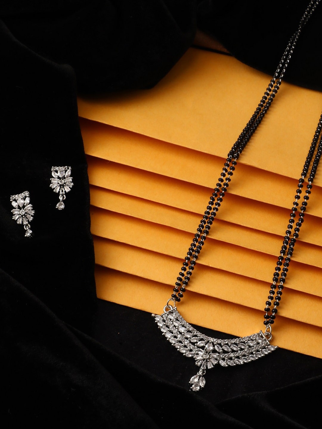 

Vita Bella Silver-Plated White Stone Studded Mangalsutra Set