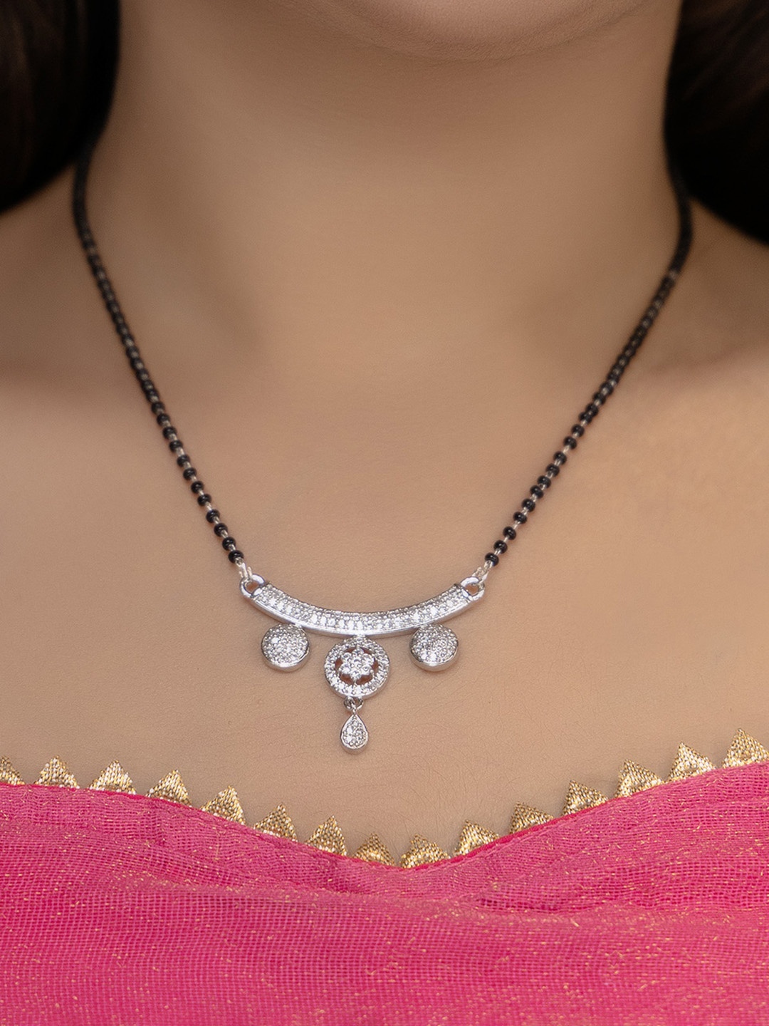 

Vita Bella Women CZ Studded Mangalsutra, Silver