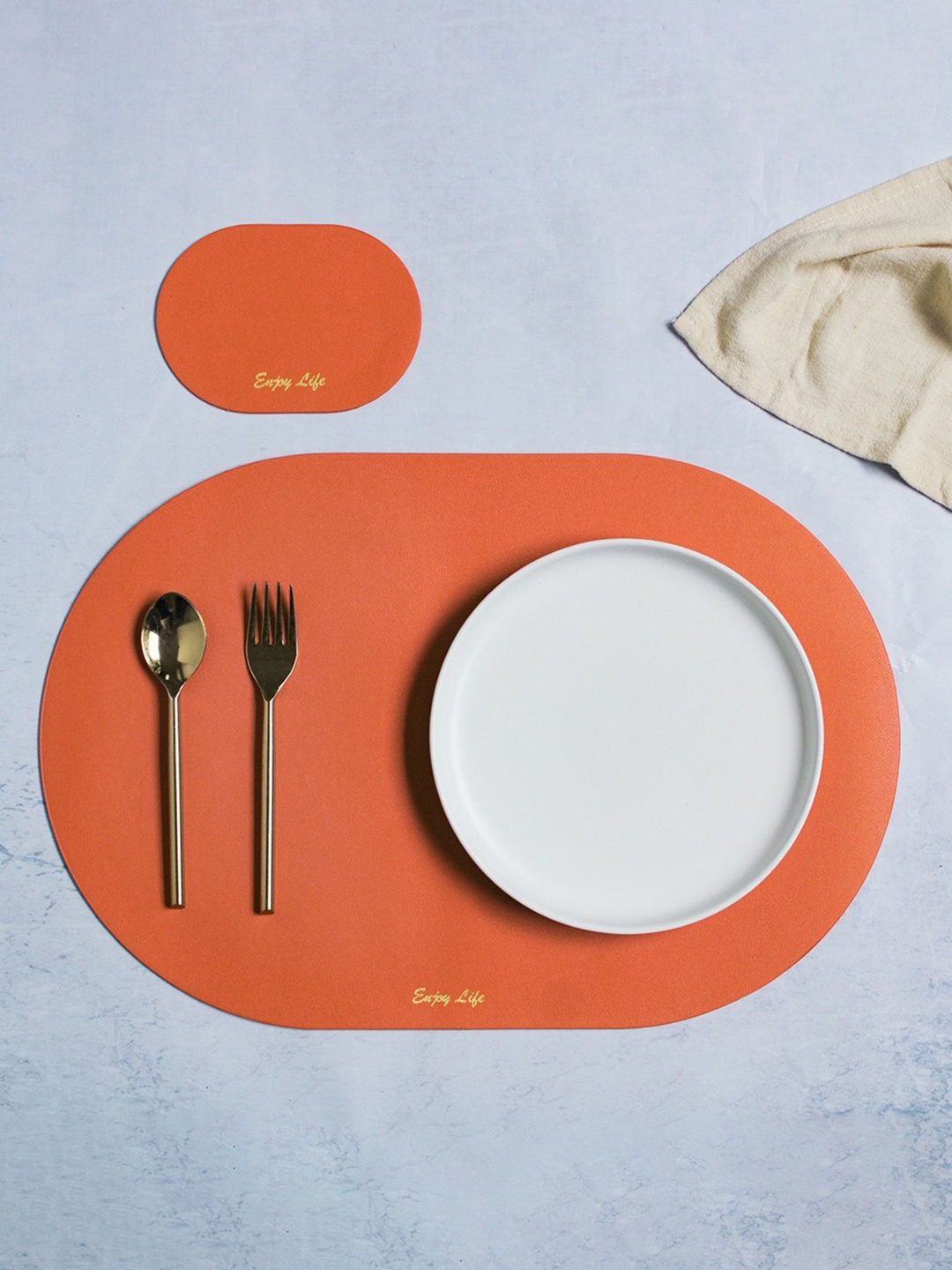 

Nestasia Set Of 2 Orange Solid Oval Placemats & Coaster Set