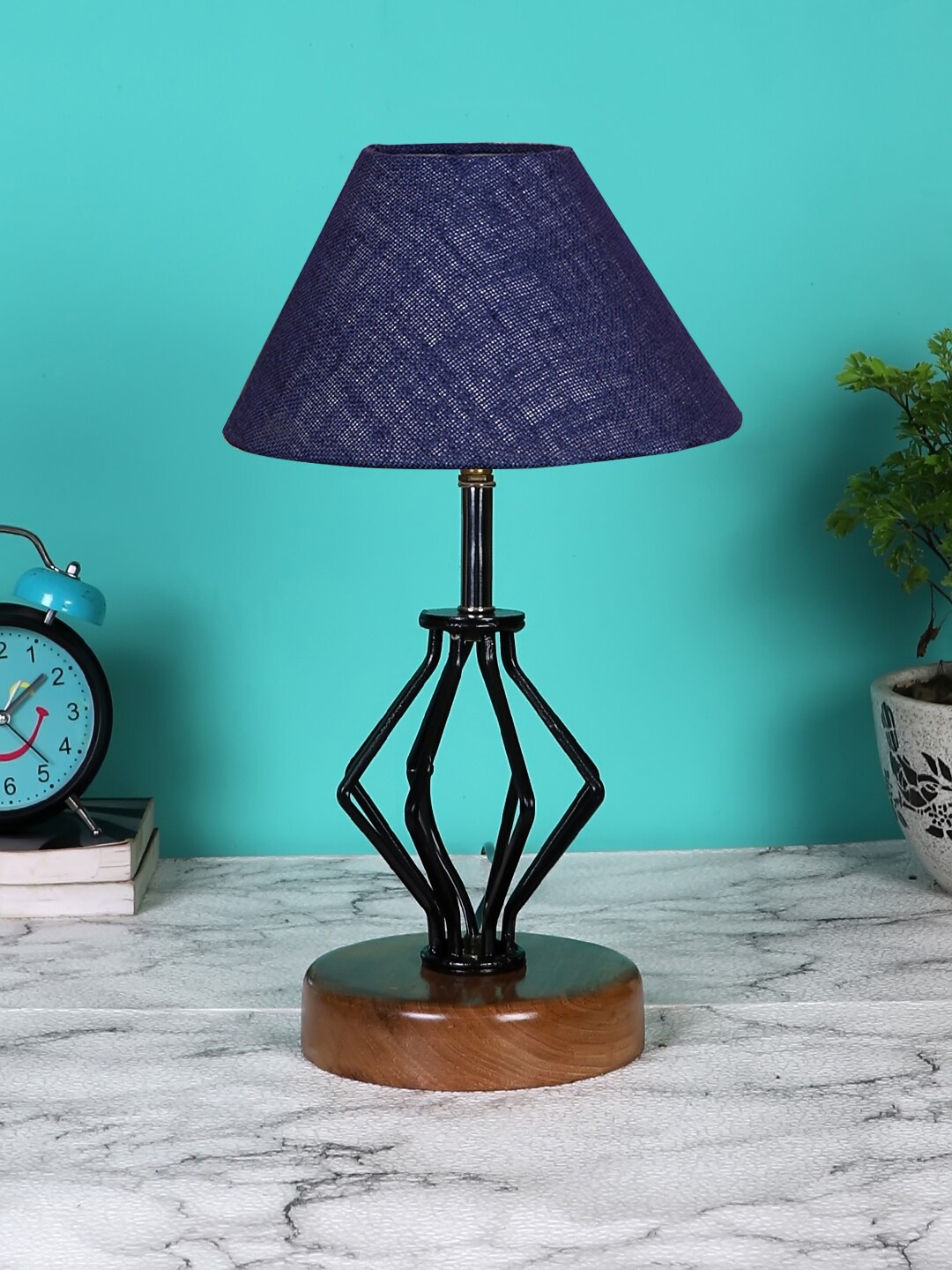 

Devansh Blue Solid Jute Table lamp with Wood Base