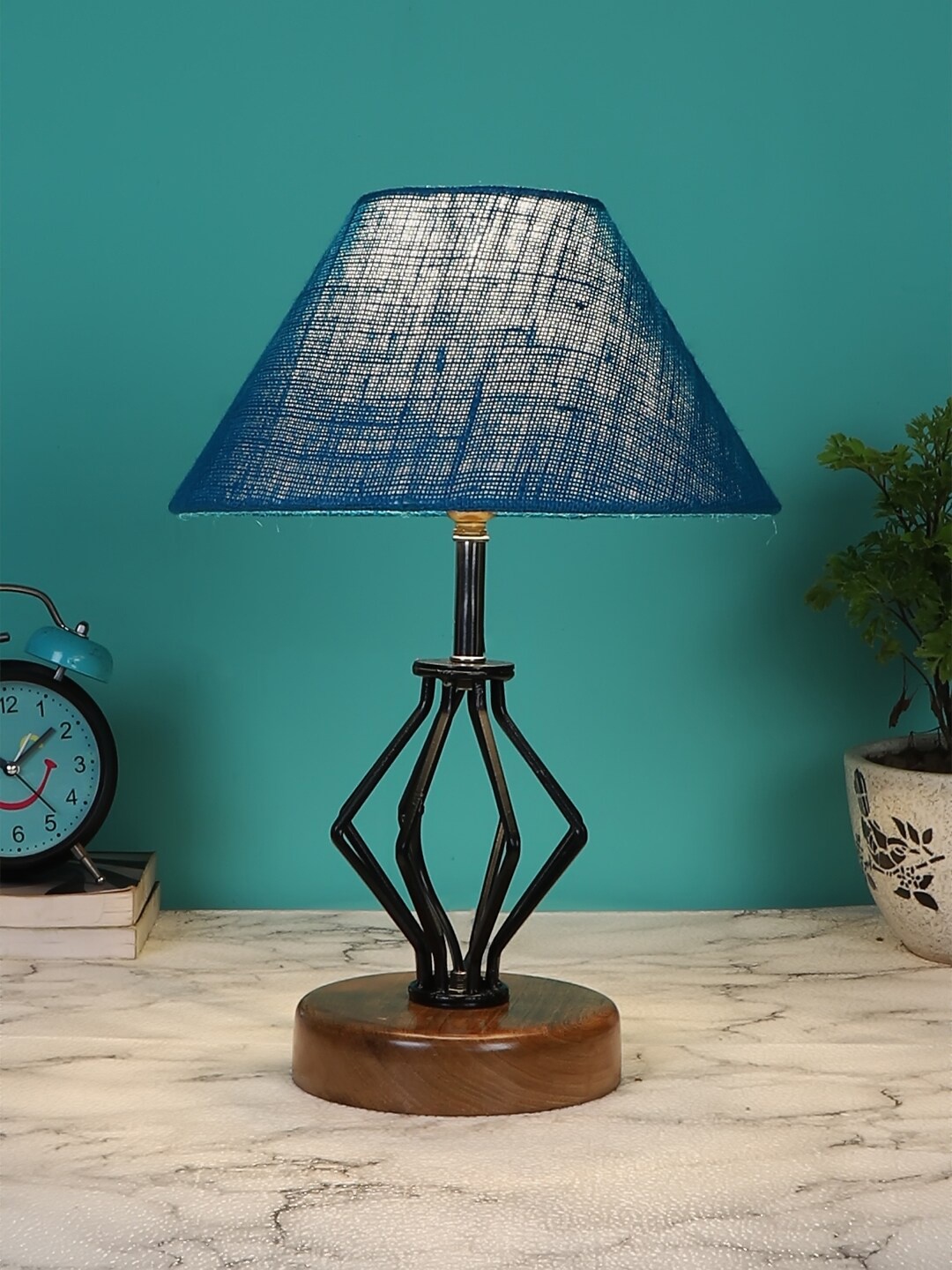 

Devansh Turquoise Blue & Black Solid Jute Table lamp