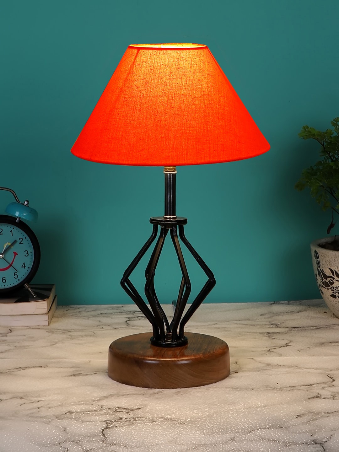 

Devansh Orange Solid Cotton Table Lamp With Wood Base