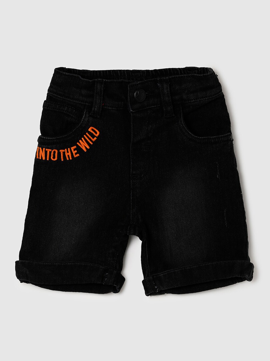 

max Boys Black Typography Printed Cotton Denim Shorts