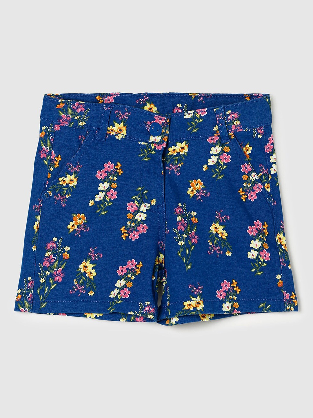 

max Girls Blue Regular Fit Floral Cotton Printed Shorts