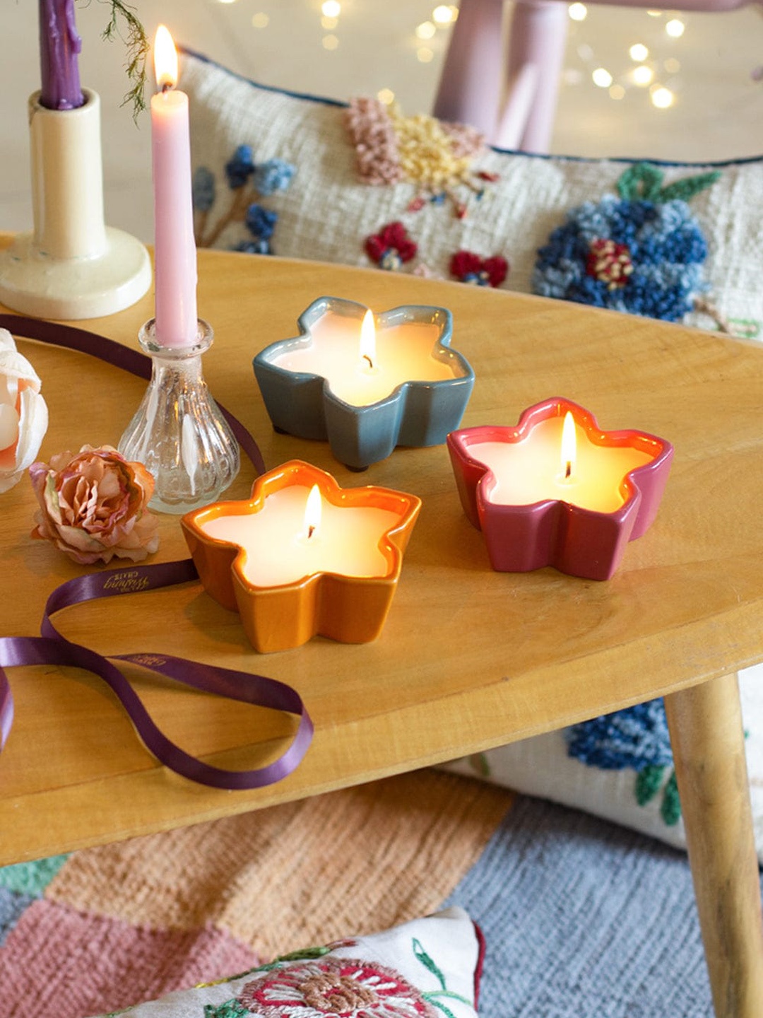 

The Wishing Chair Set of 3 Solid Ceramic Diyas, Blue