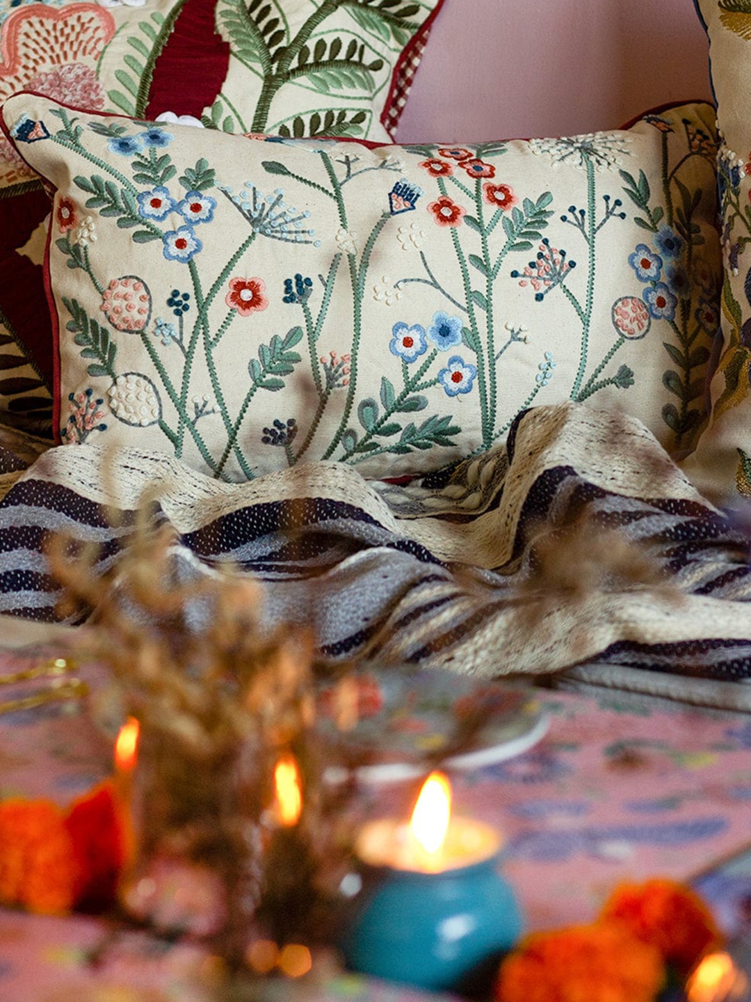 

The Wishing Chair White & Green Embroidered Cotton Cushion Covers