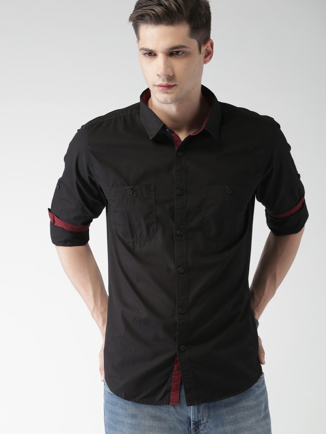 

HIGHLANDER Men Black Slim Fit Solid Casual Shirt