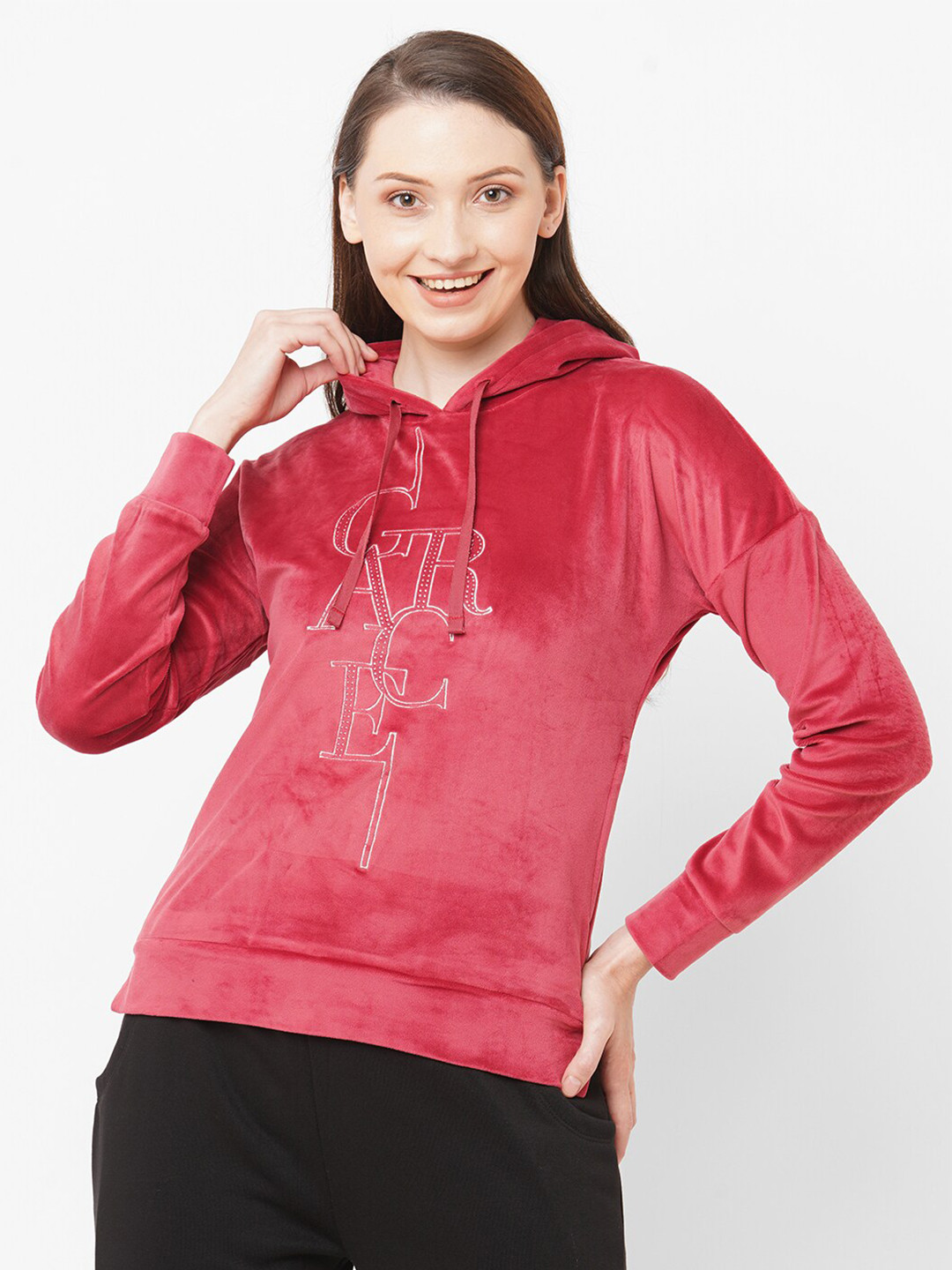

SDL By Sweet Dreams Womens Fleece Round Neck Hooded Sweatshirt, Red