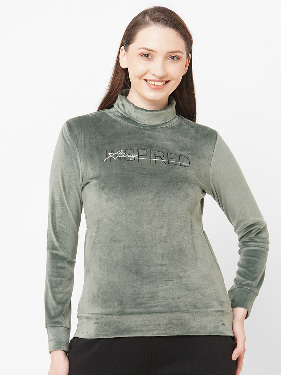 

SDL by Sweet Dreams Women Sea Green Typography Embroidered Fleece Sweatshirt