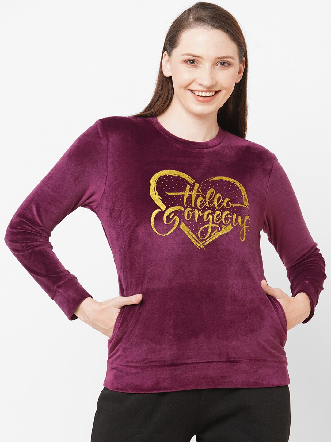 

SDL by Sweet Dreams Women Burgundy Printed Sweatshirt