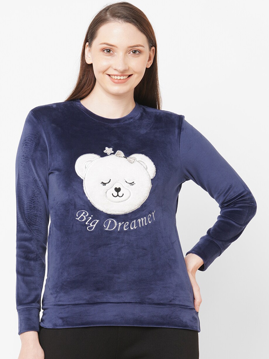 

SDL by Sweet Dreams Women Navy Blue Embroidered Sweatshirt