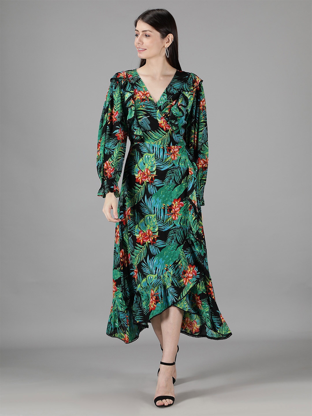 

Amagyaa Women Green Floral Midi Dress