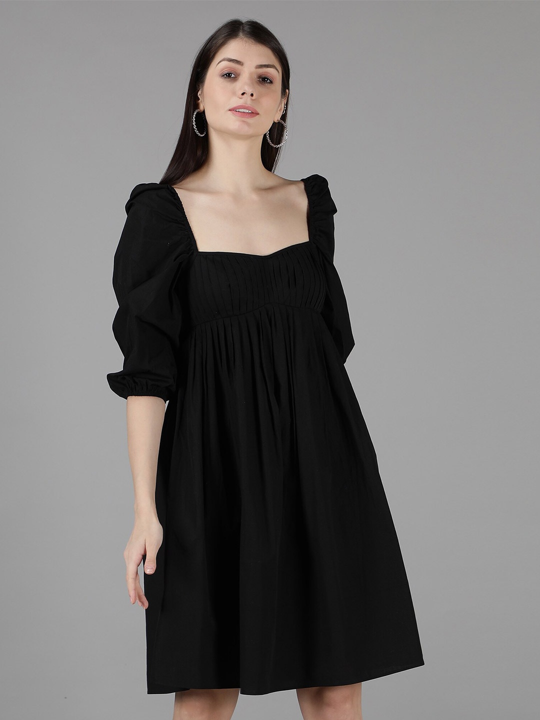 

Amagyaa Women Black Cotton Empire Dress
