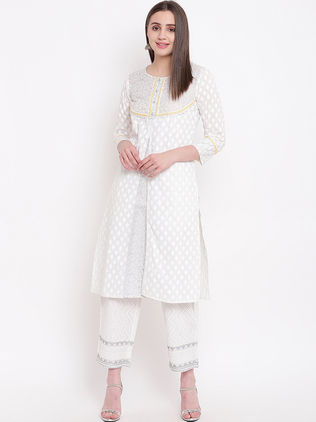 

Be Indi Women White Ethnic Motifs Printed Kurta