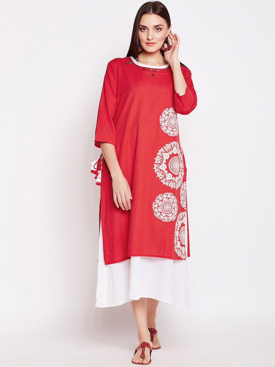 

Be Indi Women Red Ethnic Motifs Thread Work Dress