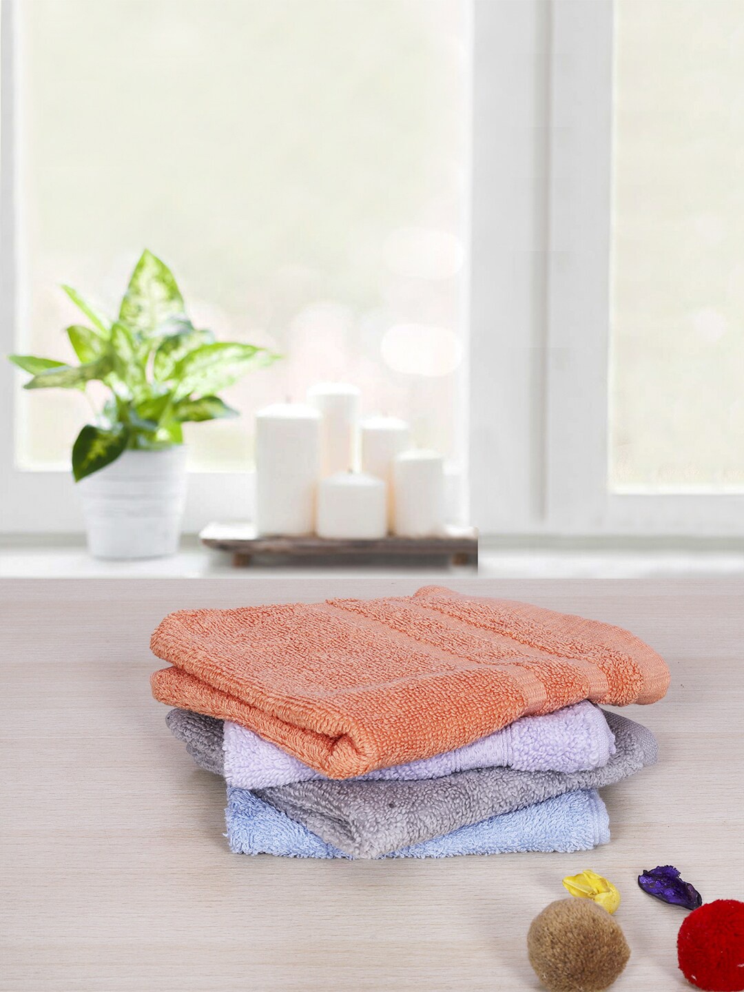 

RANGOLI Unisex Set of 4 Grey Blue & Orange 380 GSM Pure Cotton Face Towels