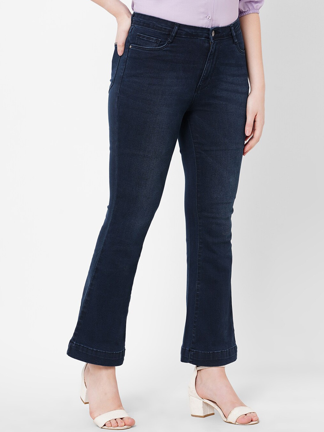 

Kraus Jeans Women Navy Blue Flared High-Rise Light Fade Stretchable Jeans